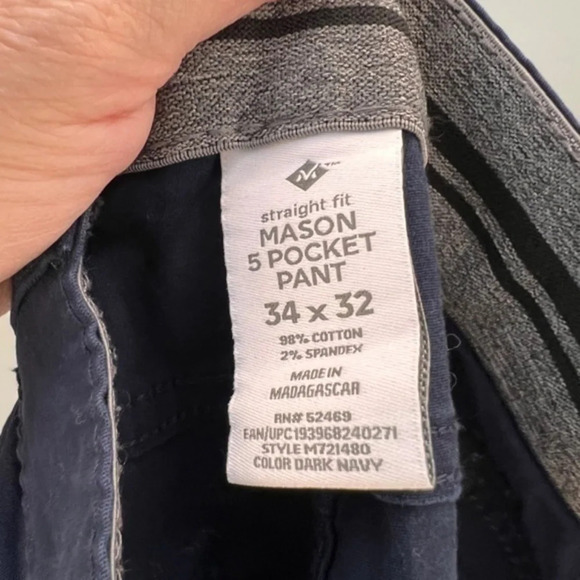 NWOT ~ MEMBERS MARK MASON 5 POCKET NAVEY BLUE PANTS 34X32 - Picture 4 of 4